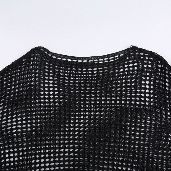 Loose Hollow Out See Through Mesh Crochet Crop Top - Modakawa Modakawa