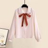 V-neck Cardigan Sweater Bow Tie Shirt Pleated Skirt Three Pieces Set - Modakawa modakawa