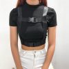 Chic Pure Color Buckle Decor Crop Top T-Shirt  - Modakawa Modakawa