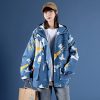 Cartoon Print Zipper Hooded Coat - Modakawa Modakawa