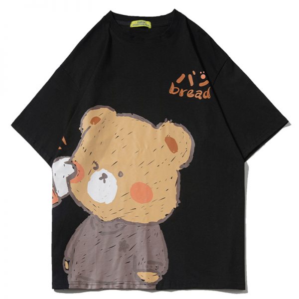 Cartoon Bear Print Round Collar Casual T-Shirt - Modakawa Modakawa